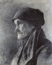 Bondens huvud (kol på papper)